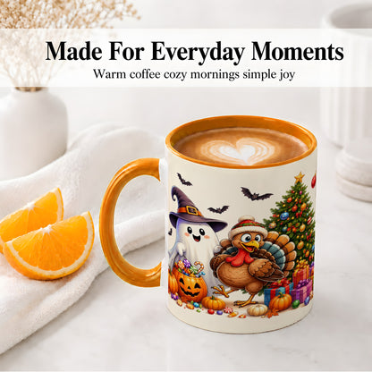 #pl[11oz|Orange] Ghost Turkey Christmas Ceramic Mug, Halloween Holiday Seasonal Art