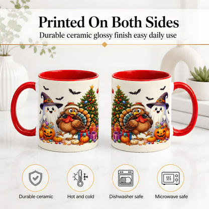 #pl[11oz|Red] Ghost Turkey Christmas Ceramic Mug, Halloween Holiday Seasonal Art