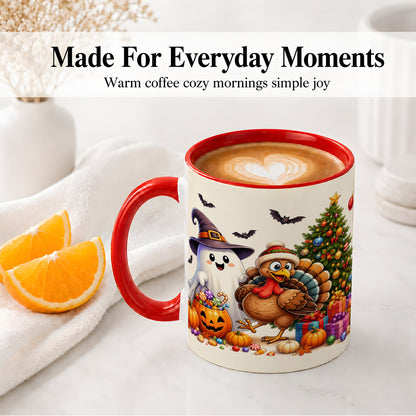 #pl[11oz|Red] Ghost Turkey Christmas Ceramic Mug, Halloween Holiday Seasonal Art