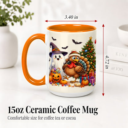 #pl[15oz|Orange] Ghost Turkey Christmas Ceramic Mug, Halloween Holiday Seasonal Art