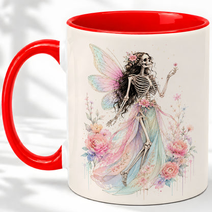 Skeleton Fairy Ceramic Mug, Pastel Floral Gothic Fantasy Artwork