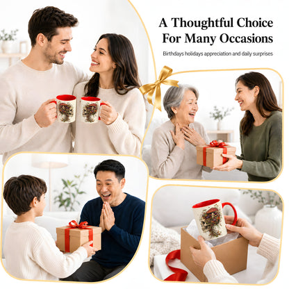 #pl[11oz|Red] Mushroom Skull Ceramic Mug, Botanical Wildflower Autumn Artwork