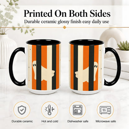 #pl[15oz|Black] Retro Ghost Stripe Ceramic Mug, Orange Black Halloween Artwork