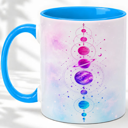 #pl[11oz|Blue] Cosmic Planet Alignment Ceramic Mug, Pink Blue Galaxy Artwork