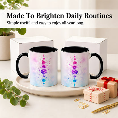 #pl[11oz|Black] Cosmic Planet Alignment Ceramic Mug, Pink Blue Galaxy Artwork
