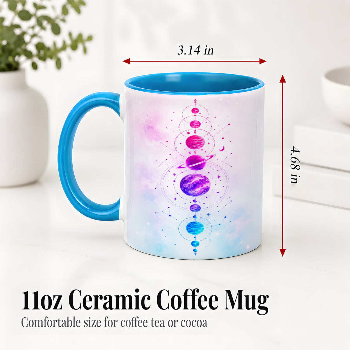 #pl[11oz|Blue] Cosmic Planet Alignment Ceramic Mug, Pink Blue Galaxy Artwork