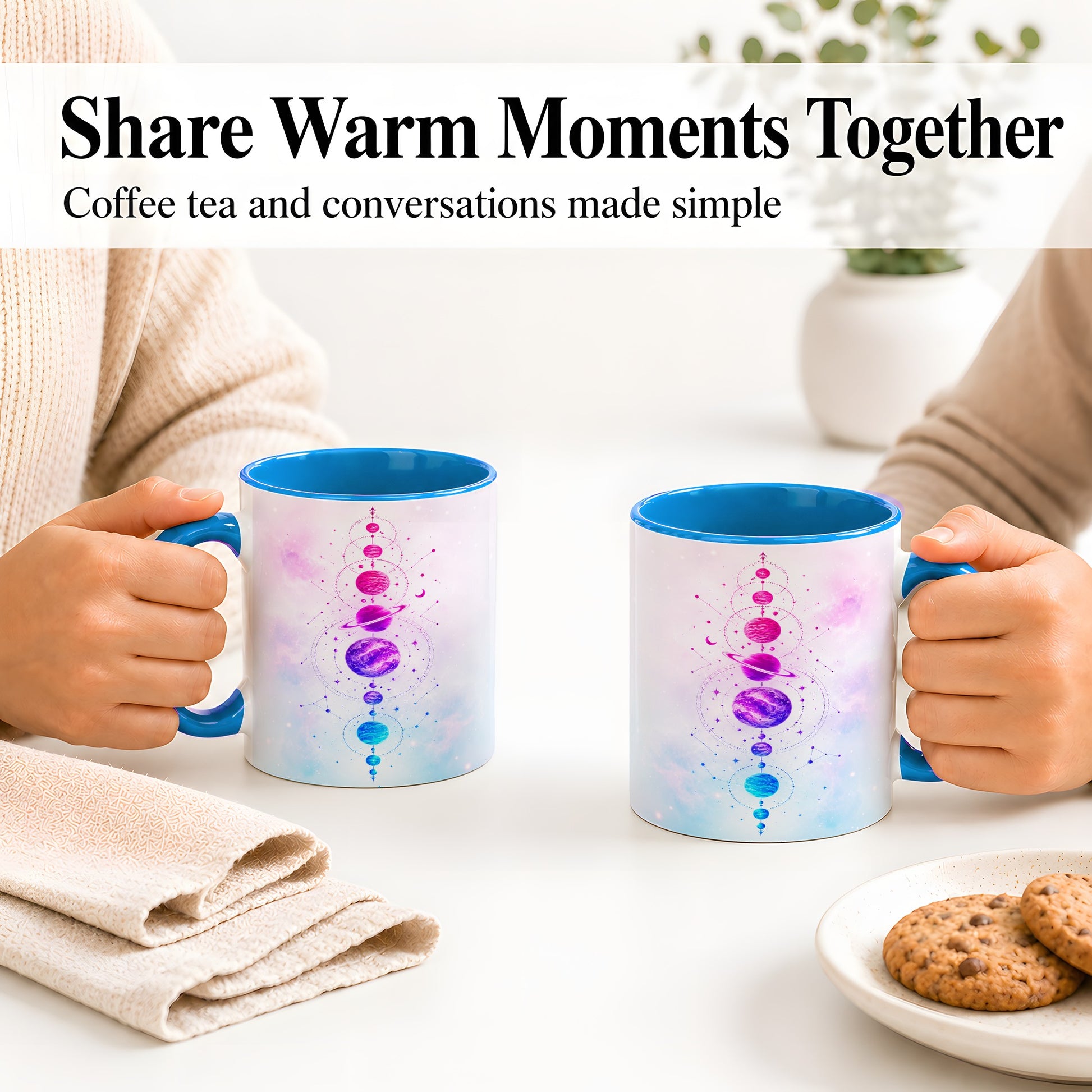 #pl[11oz|Blue] Cosmic Planet Alignment Ceramic Mug, Pink Blue Galaxy Artwork