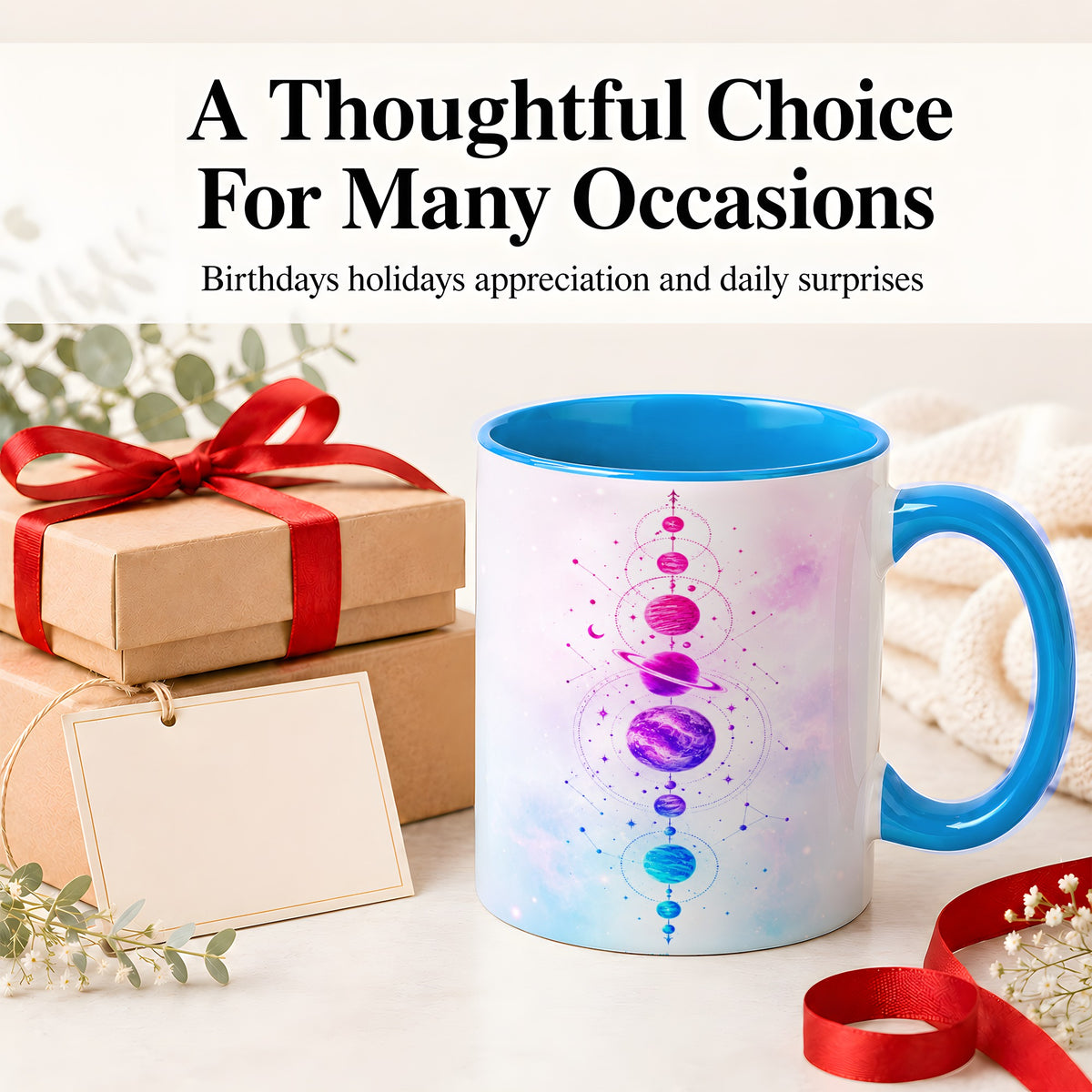 #pl[11oz|Blue] Cosmic Planet Alignment Ceramic Mug, Pink Blue Galaxy Artwork