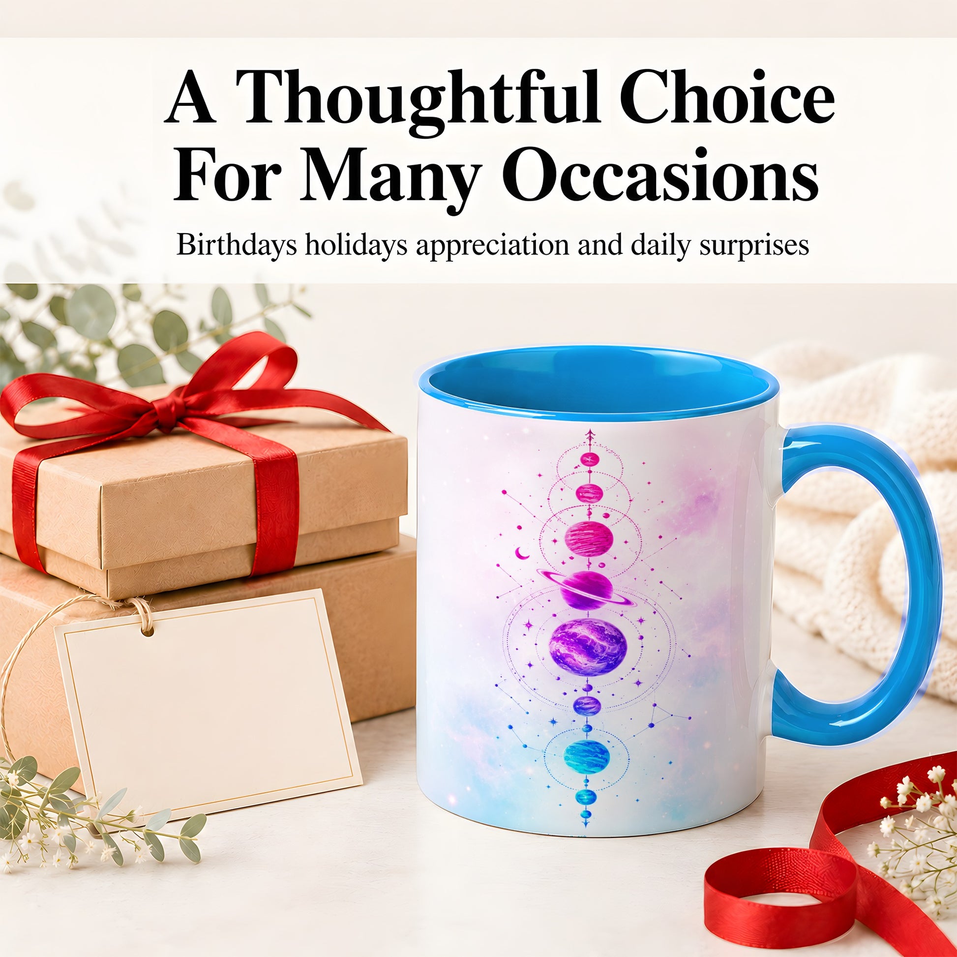 #pl[11oz|Blue] Cosmic Planet Alignment Ceramic Mug, Pink Blue Galaxy Artwork