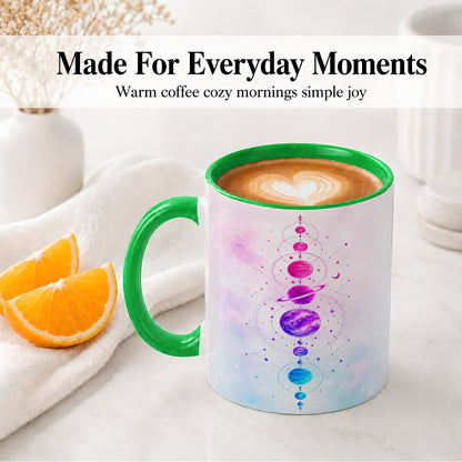 #pl[11oz|Green] Cosmic Planet Alignment Ceramic Mug, Pink Blue Galaxy Artwork