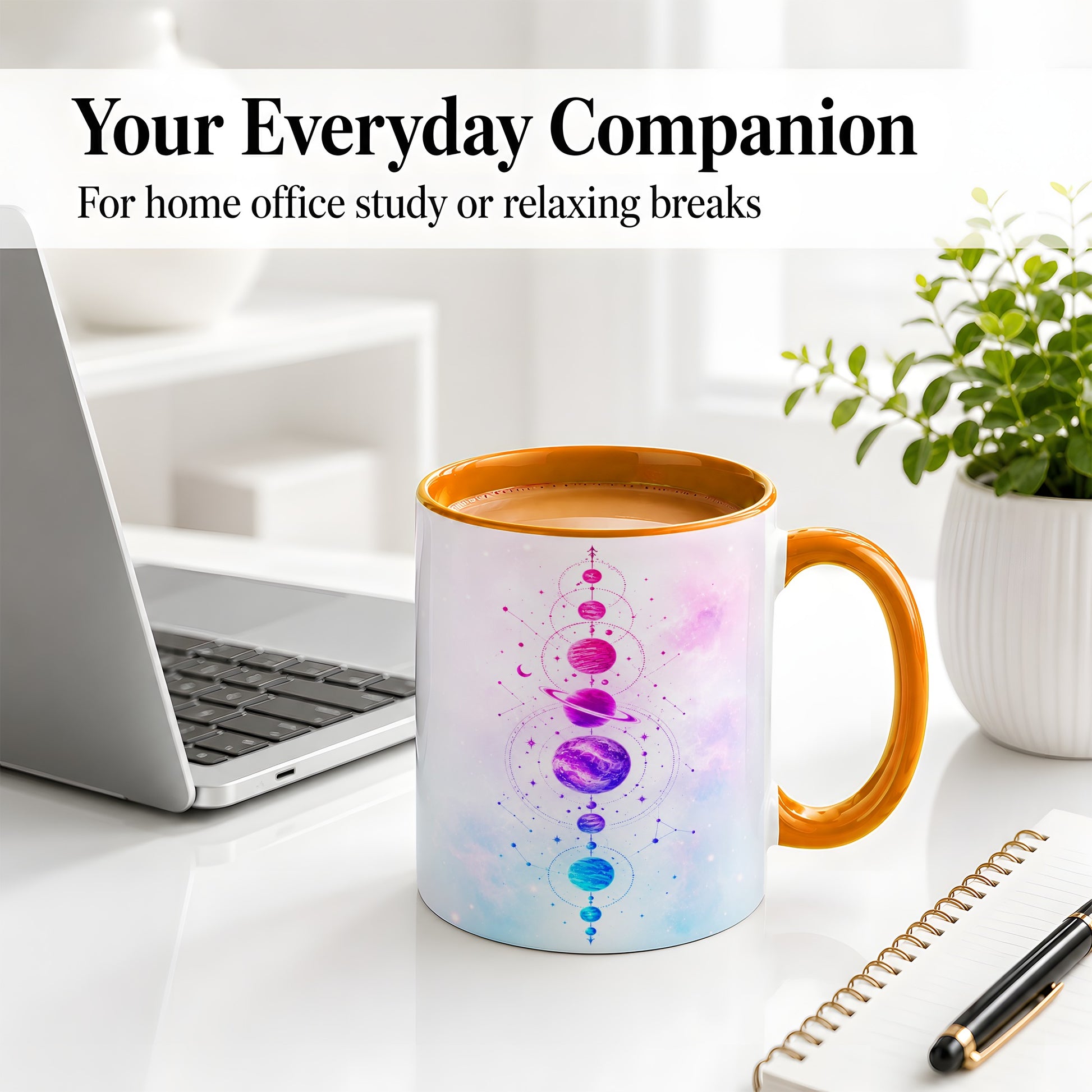 #pl[11oz|Orange] Cosmic Planet Alignment Ceramic Mug, Pink Blue Galaxy Artwork