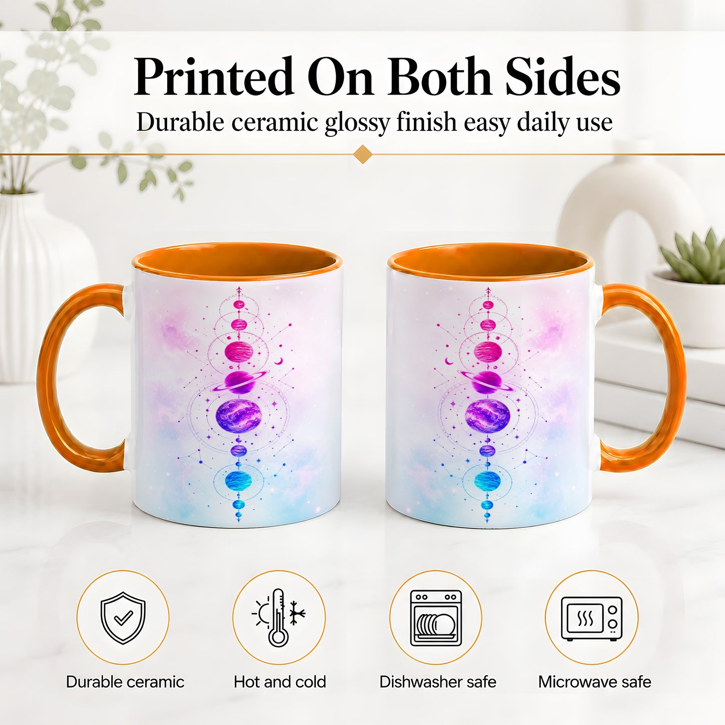 #pl[11oz|Orange] Cosmic Planet Alignment Ceramic Mug, Pink Blue Galaxy Artwork