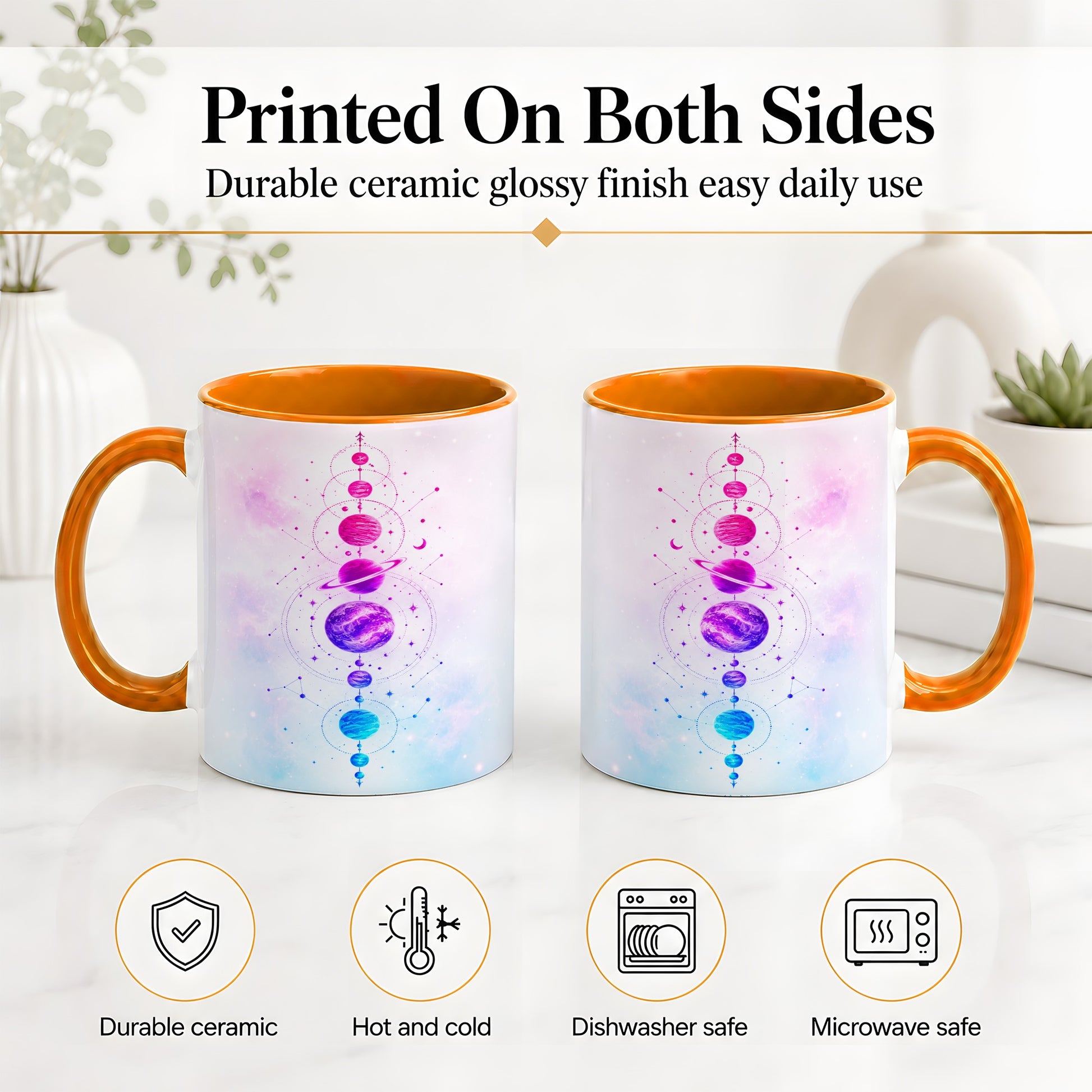 #pl[11oz|Orange] Cosmic Planet Alignment Ceramic Mug, Pink Blue Galaxy Artwork