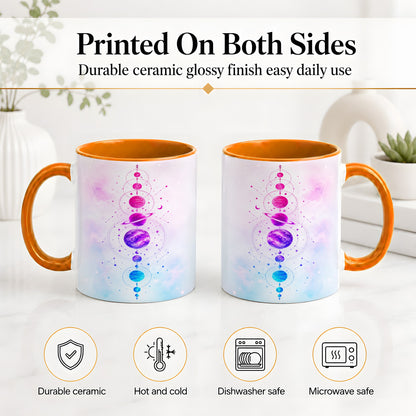 #pl[11oz|Orange] Cosmic Planet Alignment Ceramic Mug, Pink Blue Galaxy Artwork