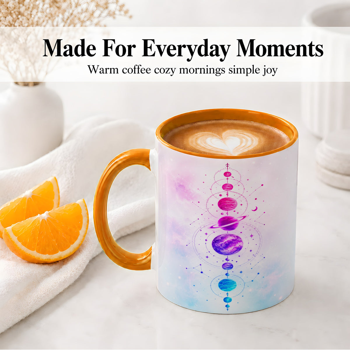 #pl[11oz|Orange] Cosmic Planet Alignment Ceramic Mug, Pink Blue Galaxy Artwork