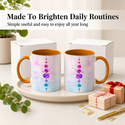 #pl[11oz|Orange] Cosmic Planet Alignment Ceramic Mug, Pink Blue Galaxy Artwork