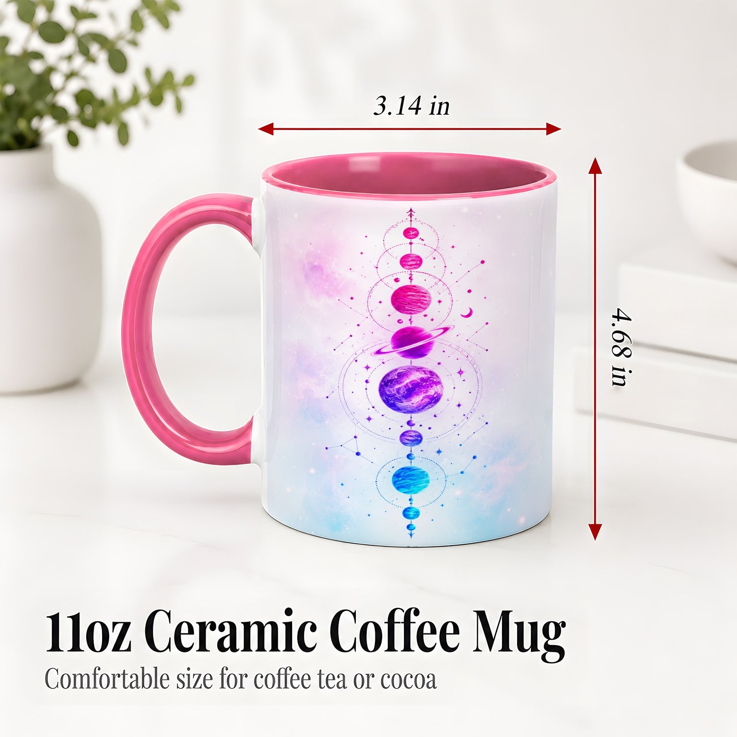 #pl[11oz|Pink] Cosmic Planet Alignment Ceramic Mug, Pink Blue Galaxy Artwork