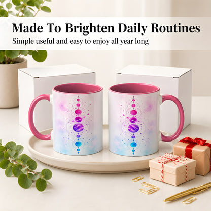 #pl[11oz|Pink] Cosmic Planet Alignment Ceramic Mug, Pink Blue Galaxy Artwork