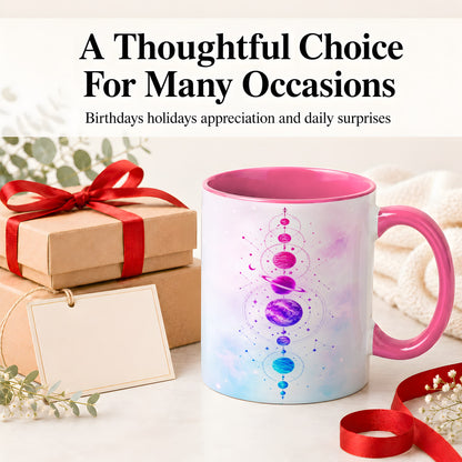 #pl[11oz|Pink] Cosmic Planet Alignment Ceramic Mug, Pink Blue Galaxy Artwork