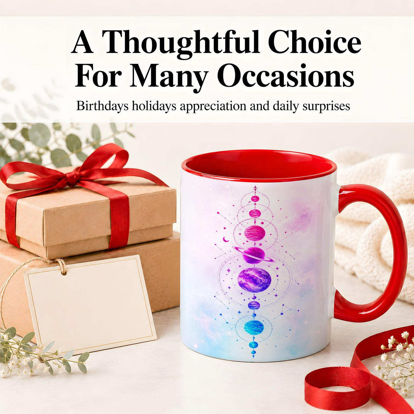 #pl[11oz|Red] Cosmic Planet Alignment Ceramic Mug, Pink Blue Galaxy Artwork