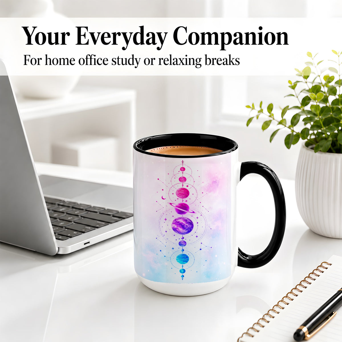 #pl[15oz|Black] Cosmic Planet Alignment Ceramic Mug, Pink Blue Galaxy Artwork