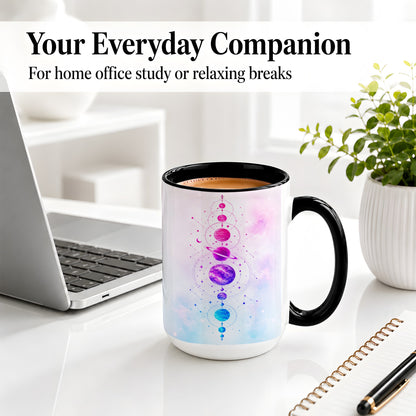 #pl[15oz|Black] Cosmic Planet Alignment Ceramic Mug, Pink Blue Galaxy Artwork