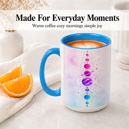 #pl[15oz|Blue] Cosmic Planet Alignment Ceramic Mug, Pink Blue Galaxy Artwork