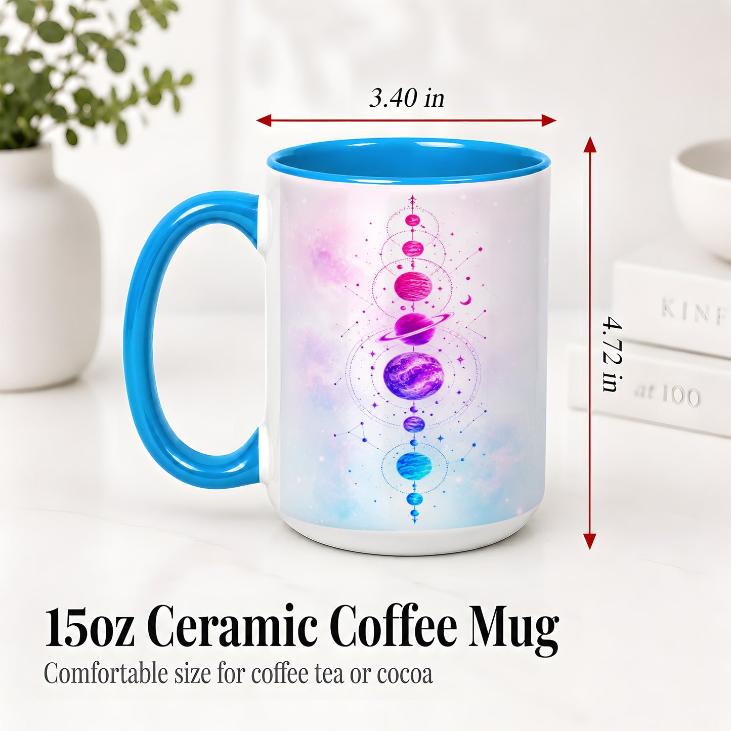 #pl[15oz|Blue] Cosmic Planet Alignment Ceramic Mug, Pink Blue Galaxy Artwork