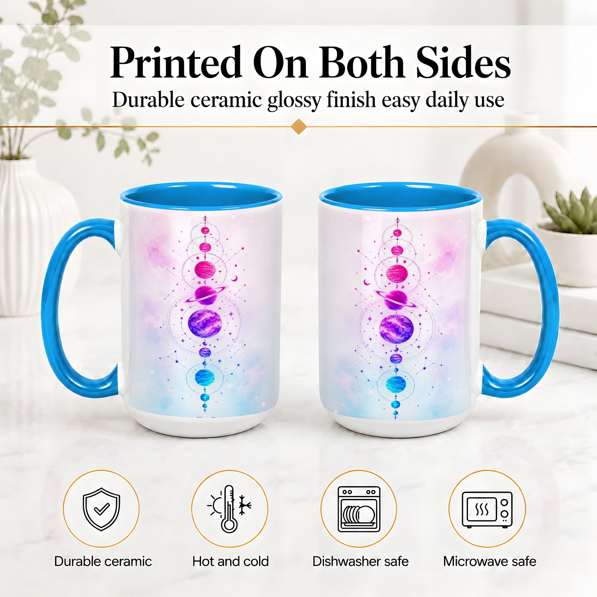 #pl[15oz|Blue] Cosmic Planet Alignment Ceramic Mug, Pink Blue Galaxy Artwork