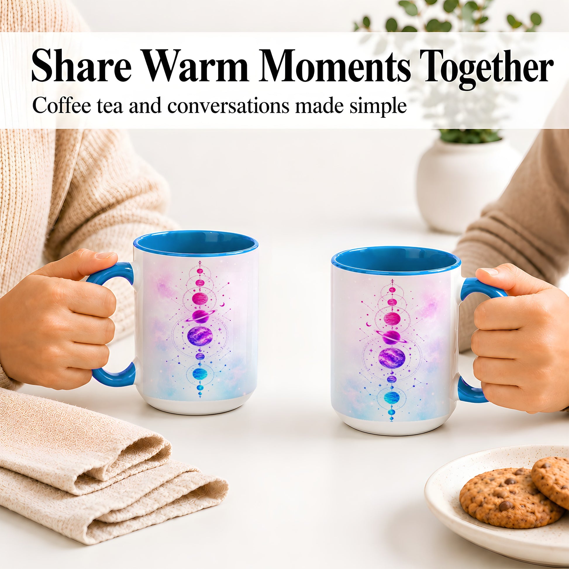 #pl[15oz|Blue] Cosmic Planet Alignment Ceramic Mug, Pink Blue Galaxy Artwork