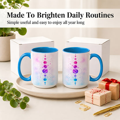 #pl[15oz|Blue] Cosmic Planet Alignment Ceramic Mug, Pink Blue Galaxy Artwork
