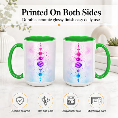 #pl[15oz|Green] Cosmic Planet Alignment Ceramic Mug, Pink Blue Galaxy Artwork