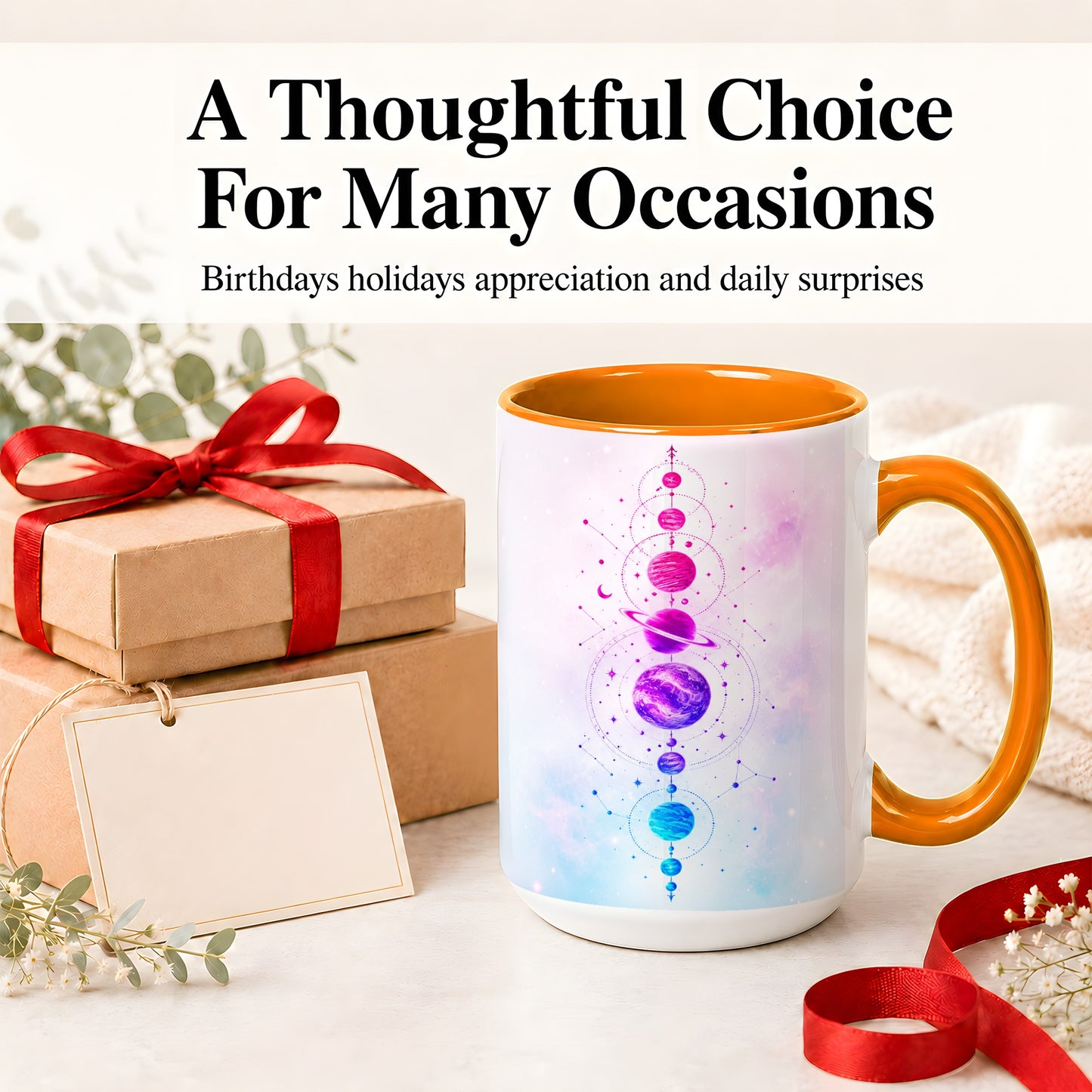 #pl[15oz|Orange] Cosmic Planet Alignment Ceramic Mug, Pink Blue Galaxy Artwork