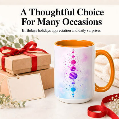 #pl[15oz|Orange] Cosmic Planet Alignment Ceramic Mug, Pink Blue Galaxy Artwork