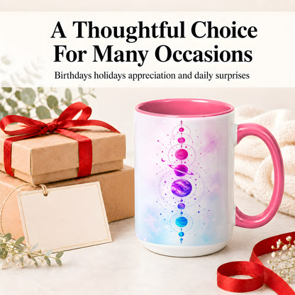 #pl[15oz|Pink] Cosmic Planet Alignment Ceramic Mug, Pink Blue Galaxy Artwork
