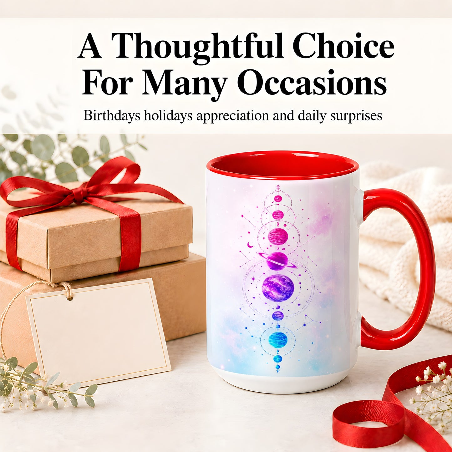 #pl[15oz|Red] Cosmic Planet Alignment Ceramic Mug, Pink Blue Galaxy Artwork