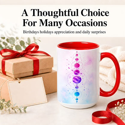 #pl[15oz|Red] Cosmic Planet Alignment Ceramic Mug, Pink Blue Galaxy Artwork