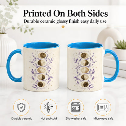 #pl[11oz|Blue] Moon Phase Botanical Ceramic Mug, Purple Celestial Art for Moon Fans