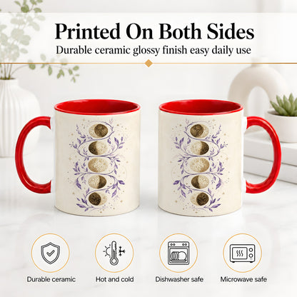 #pl[11oz|Red] Moon Phase Botanical Ceramic Mug, Purple Celestial Art for Moon Fans
