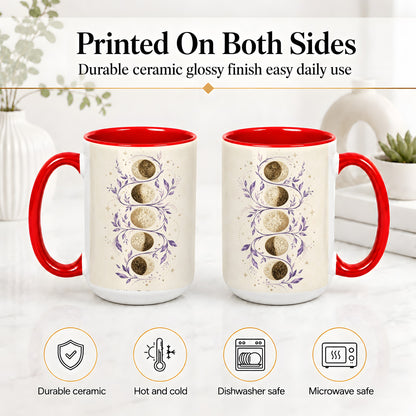 #pl[15oz|Red] Moon Phase Botanical Ceramic Mug, Purple Celestial Art for Moon Fans