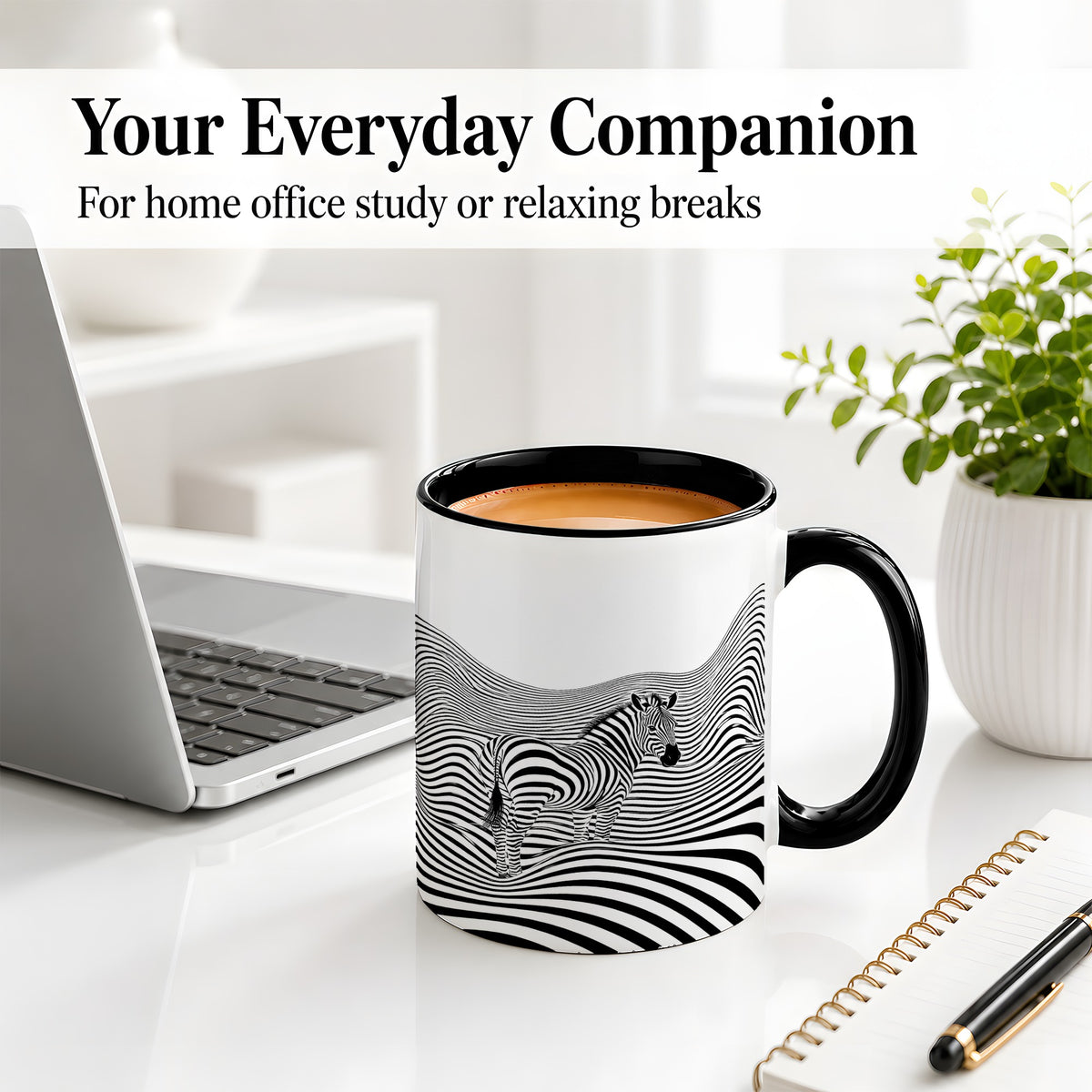 #pl[11oz|Black] Optical Zebra Ceramic Mug, Black White Wave Art for Animal Lovers