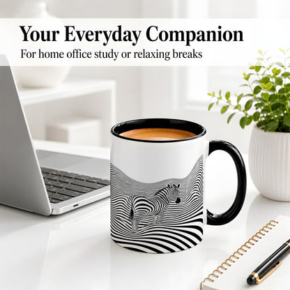 #pl[11oz|Black] Optical Zebra Ceramic Mug, Black White Wave Art for Animal Lovers