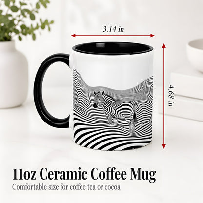 #pl[11oz|Black] Optical Zebra Ceramic Mug, Black White Wave Art for Animal Lovers