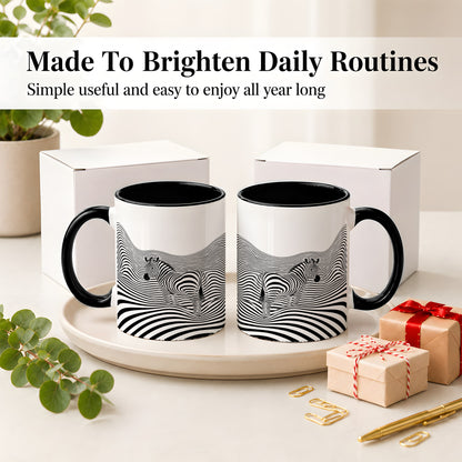 #pl[11oz|Black] Optical Zebra Ceramic Mug, Black White Wave Art for Animal Lovers