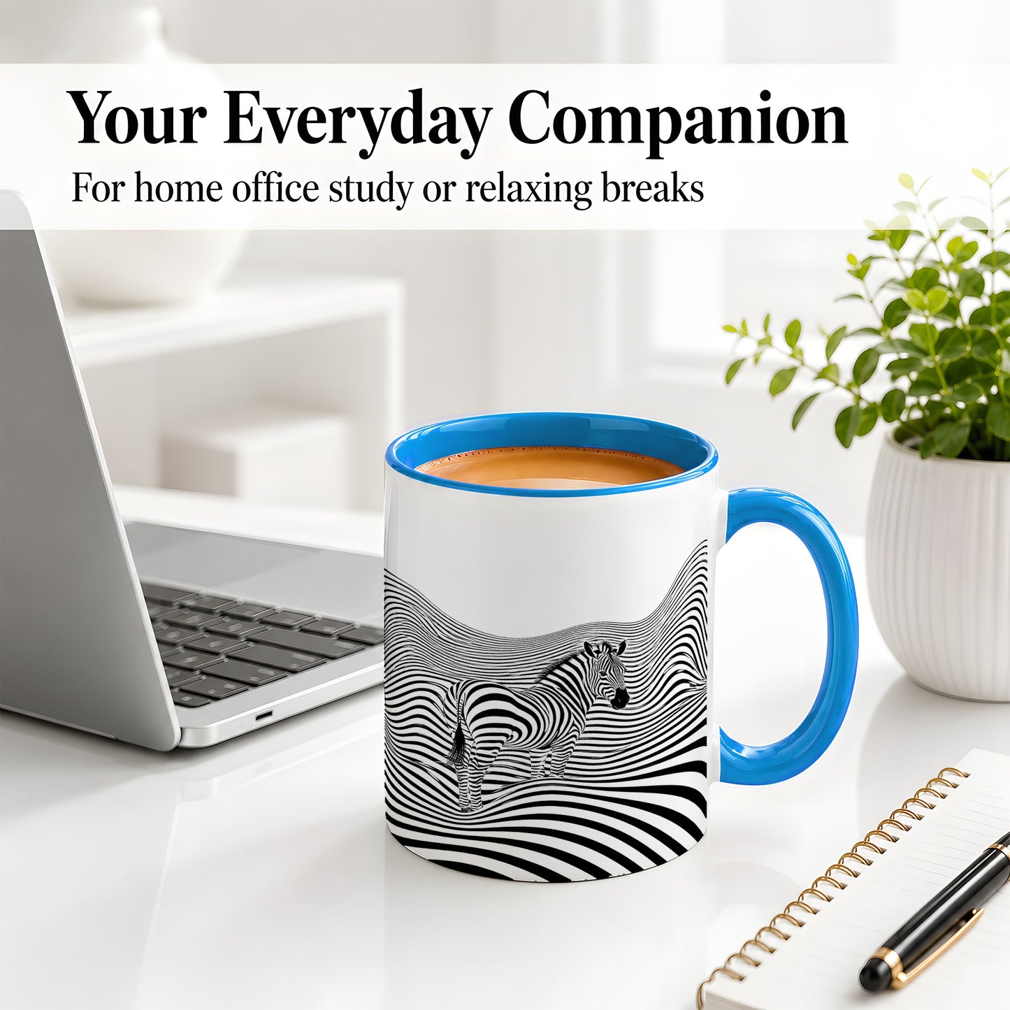 #pl[11oz|Blue] Optical Zebra Ceramic Mug, Black White Wave Art for Animal Lovers