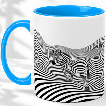 #pl[11oz|Blue] Optical Zebra Ceramic Mug, Black White Wave Art for Animal Lovers