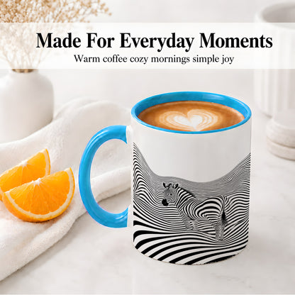 #pl[11oz|Blue] Optical Zebra Ceramic Mug, Black White Wave Art for Animal Lovers