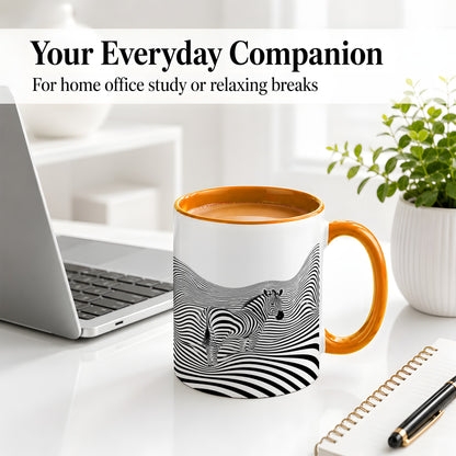 #pl[11oz|Orange] Optical Zebra Ceramic Mug, Black White Wave Art for Animal Lovers