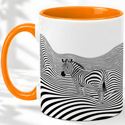 #pl[11oz|Orange] Optical Zebra Ceramic Mug, Black White Wave Art for Animal Lovers