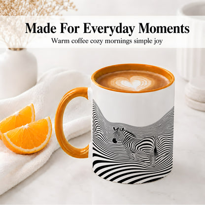 #pl[11oz|Orange] Optical Zebra Ceramic Mug, Black White Wave Art for Animal Lovers
